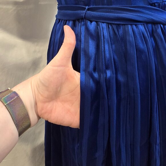 Luxie By Carmen Marc Valvo Blue Dress Size 8 Pockets Matching Belt Lined Zip - Picture 11 of 13